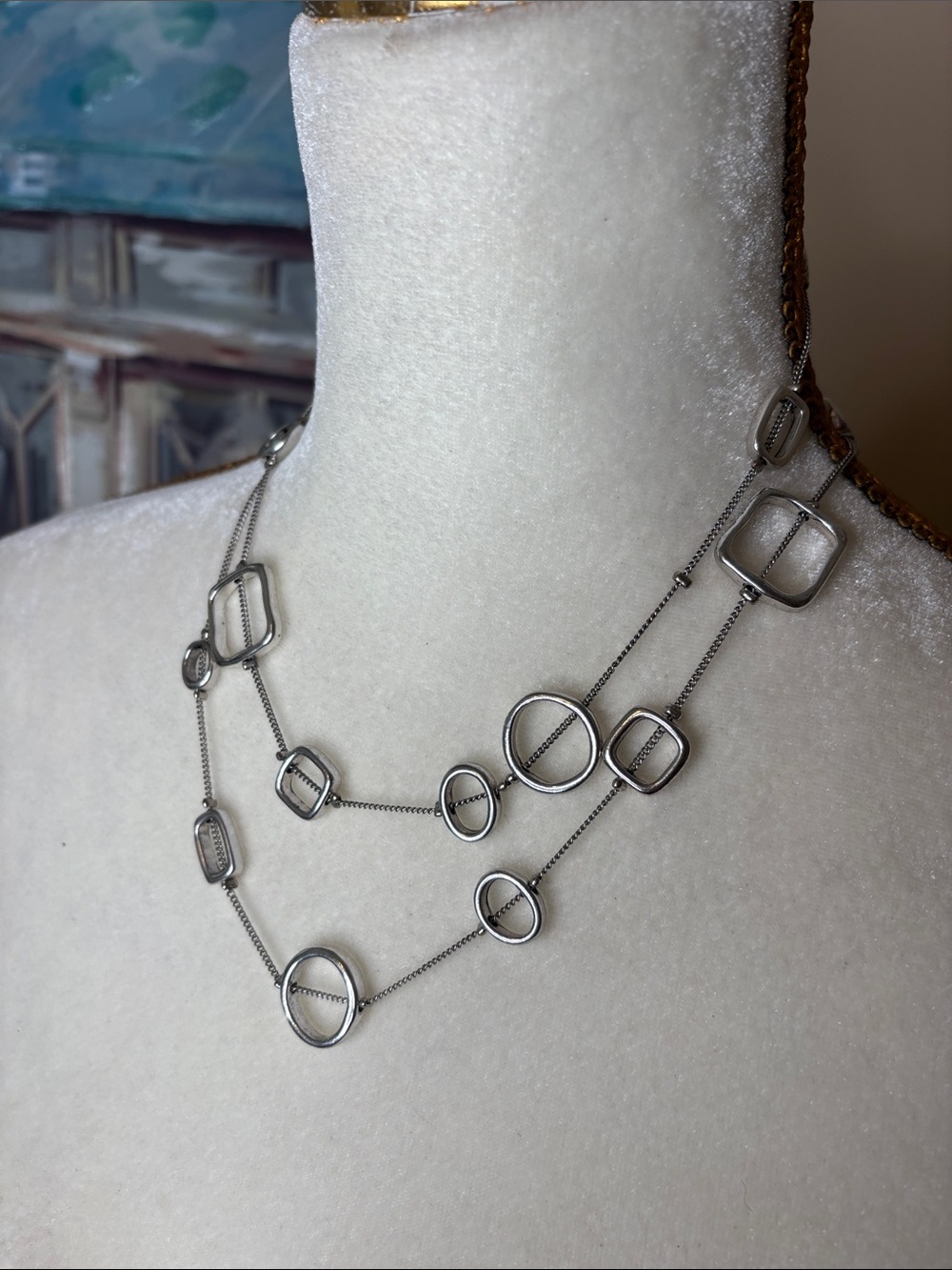 Sterling Silver Multi-Shape Layered Necklace - Elegant Circles & Squares